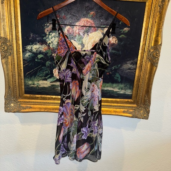 In Bloom by Jon Quil Black Lace Floral Polka Dot Print Flouncy Chemise Nightie S - Picture 5 of 6